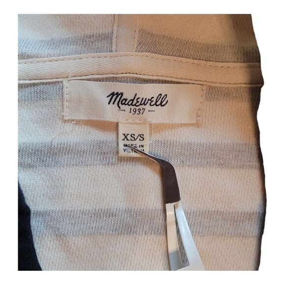 Madewell Size XS/Small Elise Ivey Navy Striped Embroidered Knit Hooded Top - Picture 5 of 11